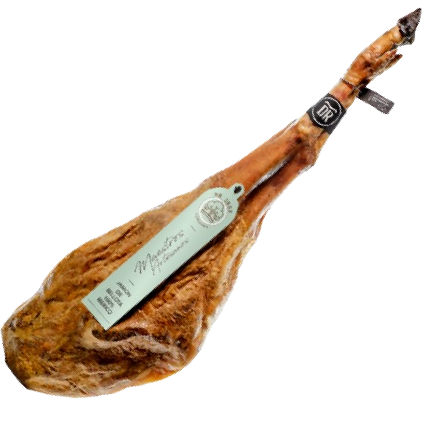 50% Ibérico Cebo de Campo ham on the bone from Dehesas Reunidas, rich and savory, perfect for slicing on charcuterie boards or gourmet dishes.