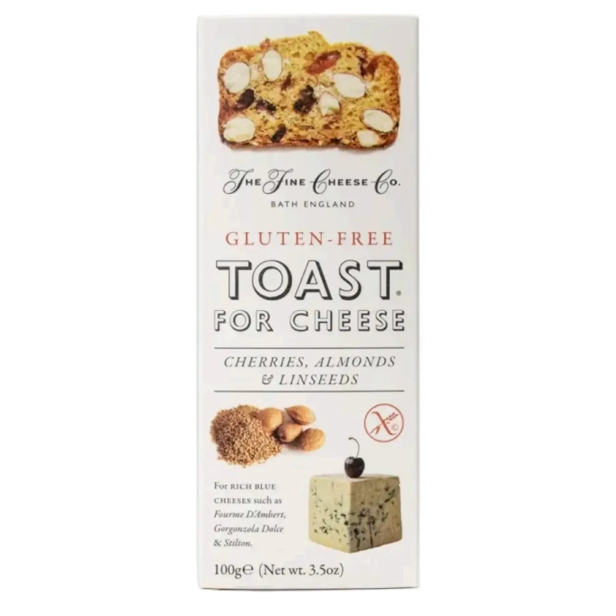 Light and crispy Toast' crackers, 55% made from fruits, nuts, and seeds, perfect with blue cheeses.