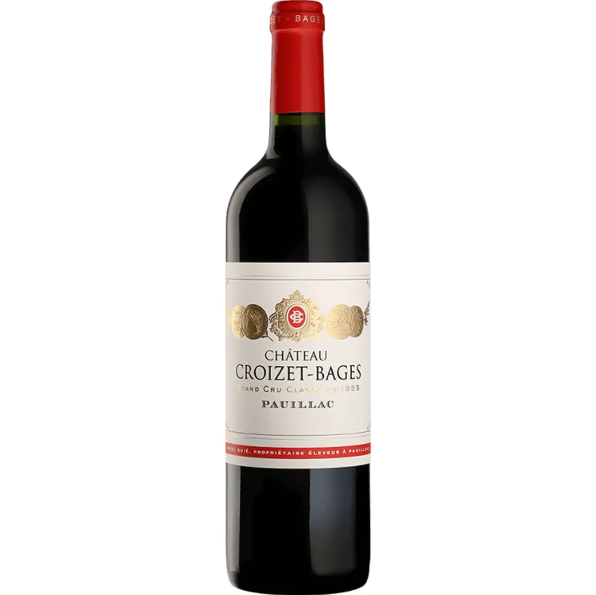 Château Croizet-Bages 2015 Pauillac Bordeaux red wine bottle featuring deep ruby color, offering complex notes of blackcurrant, leafy herbs, and truffle with classic cedar and pencil lead characteristics. Fifth growth classified Bordeaux with aging potential of 10-15 years. Château Croizet-Bages 2016, grand vin rouge de Pauillac Bordeaux présentant une robe rubis profonde, offrant des notes complexes de cassis, d'herbes fraîches et de truffe avec des caractéristiques classiques de cèdre et de mine de crayon