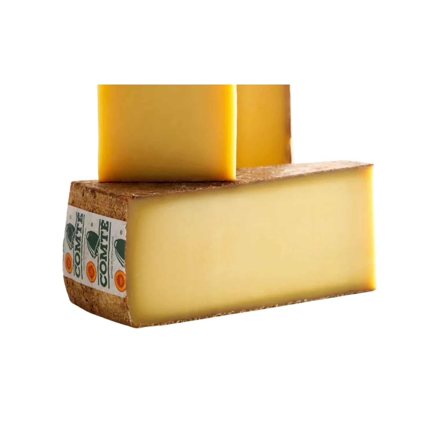 Comté Grande Réserve, a hard cheese from Franche-Comté, France, known for its sweet, nutty, and slightly fruity flavors, aged for 24-42 months, with a complex aroma of roasted nuts, brown-butter, and subtle hay and fruit notes, and a fat content of 32-34%. Perfect for pairing with Jura wines and available in various sizes.