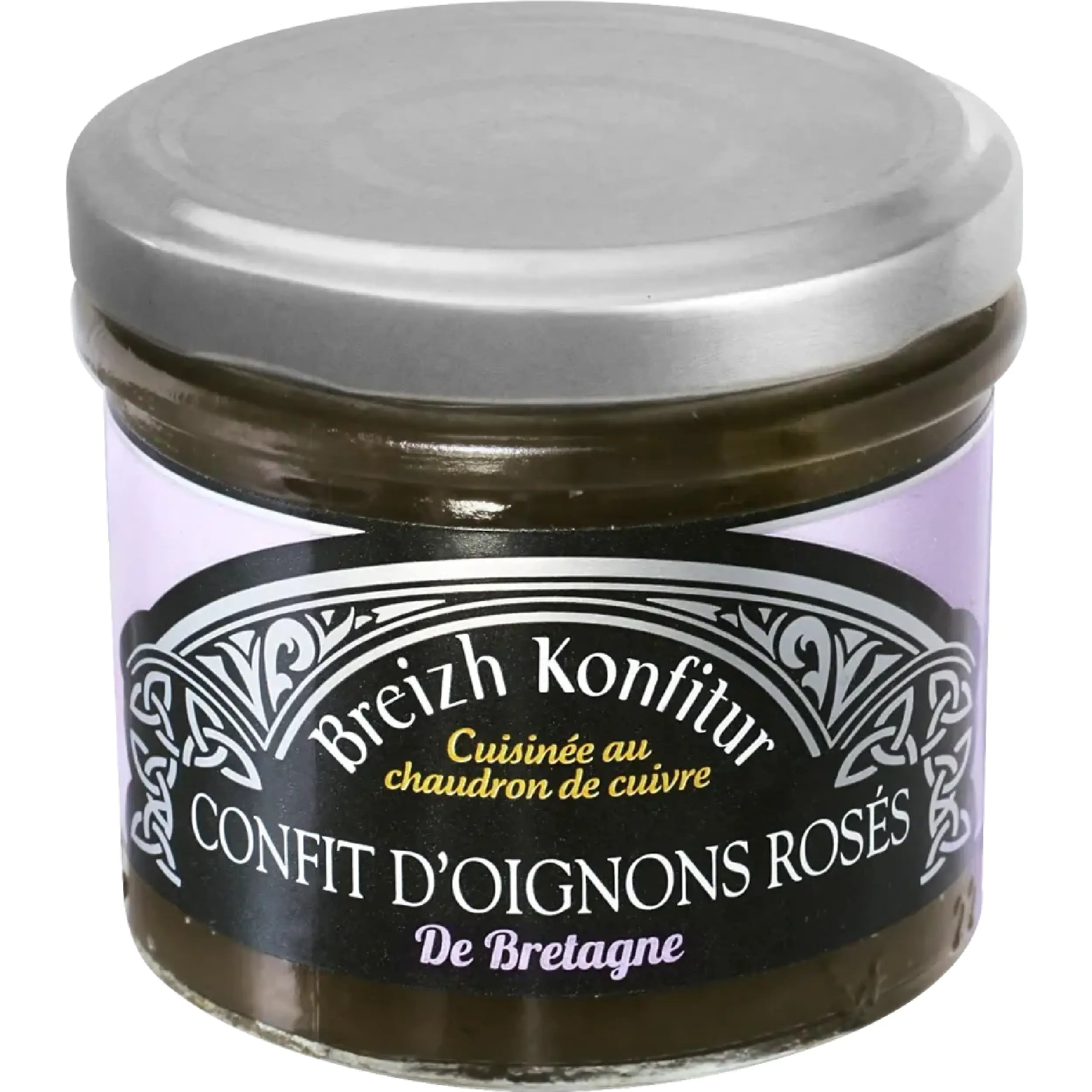Handmade pink onion confit from Brittany – gourmet artisanal condiment made with 65% sweet onions, perfect with cheese and meats.