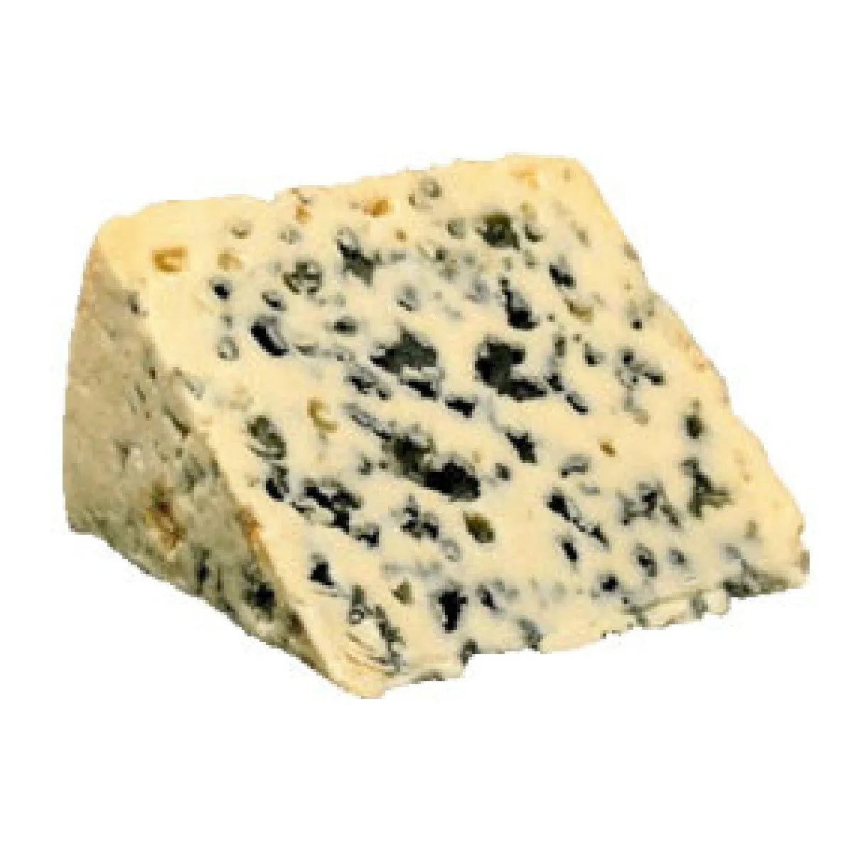 A wedge of Roquefort AOP cheese, showcasing its creamy texture and characteristic blue veins. Known for its rich and tangy flavor, this cheese is aged in the natural limestone caves of Roquefort-sur-Soulzon. It combines salty and slightly spicy notes, making it a beloved choice for cheese enthusiasts and a versatile ingredient in various culinary creations.
