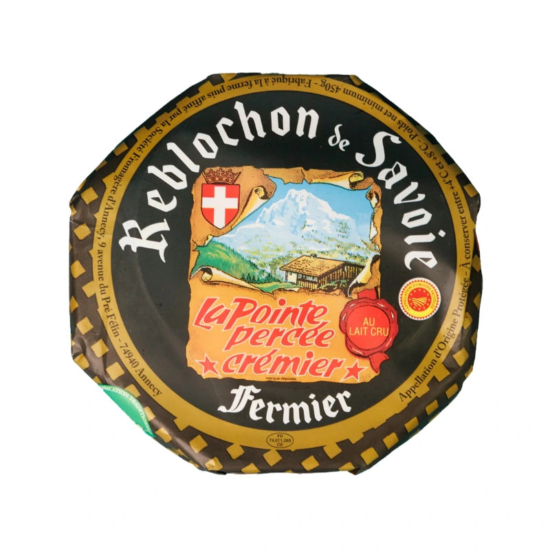 Behind its fine, supple rind lies a creamy, melt-in-the-mouth ivory-white cheese with a slightly firmer centre. On the palate, Reblochon Fermier reveals delicate notes of hazelnut and a milky sweetness that will appeal to cheese lovers and connoisseurs alike. Perfect on a platter or melting in a tartiflette, this mountain cheese goes ideally with Savoyard white wines, such as Apremont. With an average weight of 450 grams, this authentic Reblochon embodies the pure flavours of the Savoy mountain pastures for