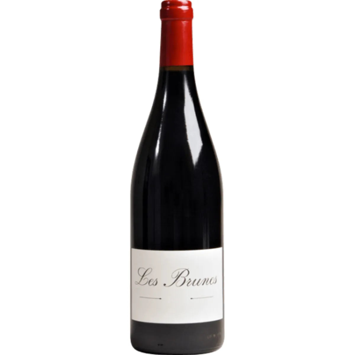 Bottle of Les Brunes – Domaine des Creisses, a premium Languedoc red wine made from Cabernet Sauvignon, Syrah, and Mourvèdre. Deep purple color with violet reflections, rich aromas of black fruits, spices, and vanilla. A bold, structured, and age-worthy wine.