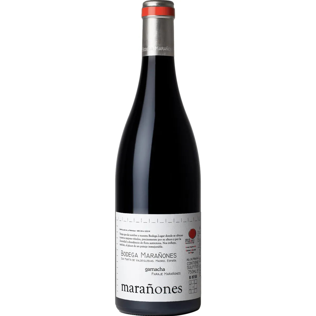 Bottle of Paraje Marañones Garnacha 2021 from Bodega Marañones – a high-altitude Spanish red wine made from 100% Garnacha, with a minimalist label and elegant design.