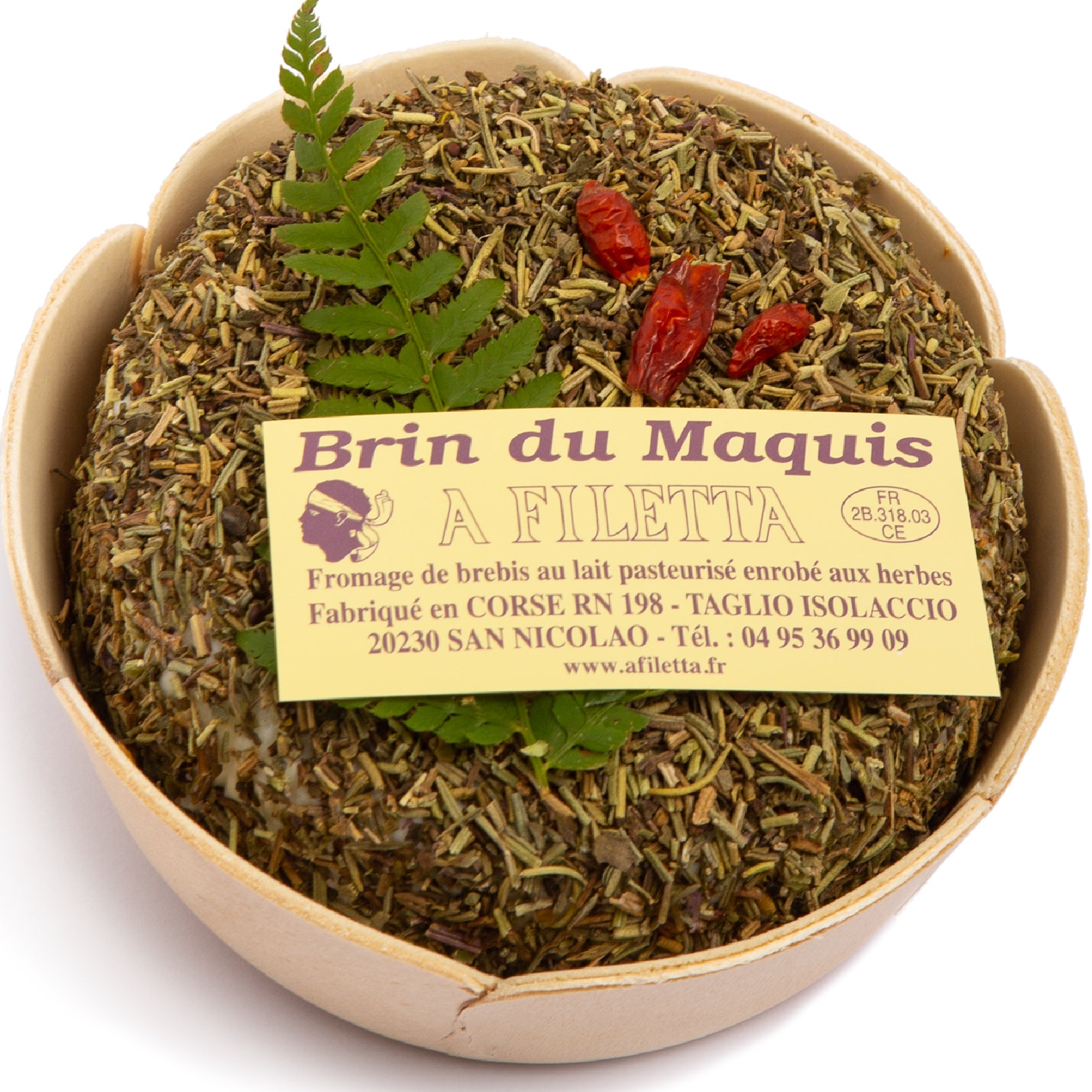 Petit Brin du Maquis A Filletta 300g, Corsican soft cheese with creamy texture, infused with wild herbs and floral notes from the maquis.