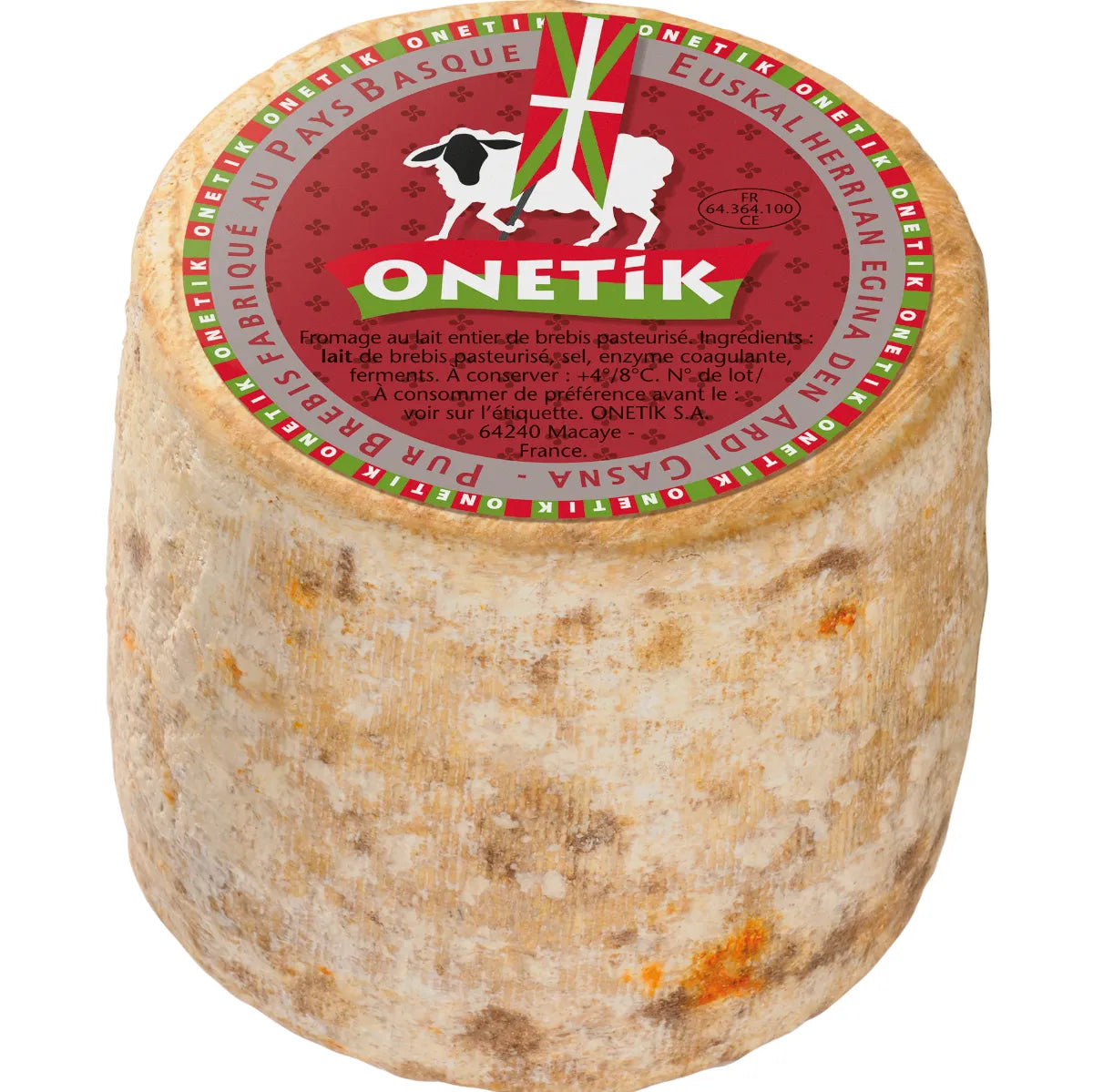 Tomette de Brebis Onetik, a traditional Basque sheep’s milk cheese with a natural rind, offers rich, nutty, and herbal flavors with a smooth, creamy texture. Perfect for cheese boards and pairs well with full-bodied red and aromatic white wines.