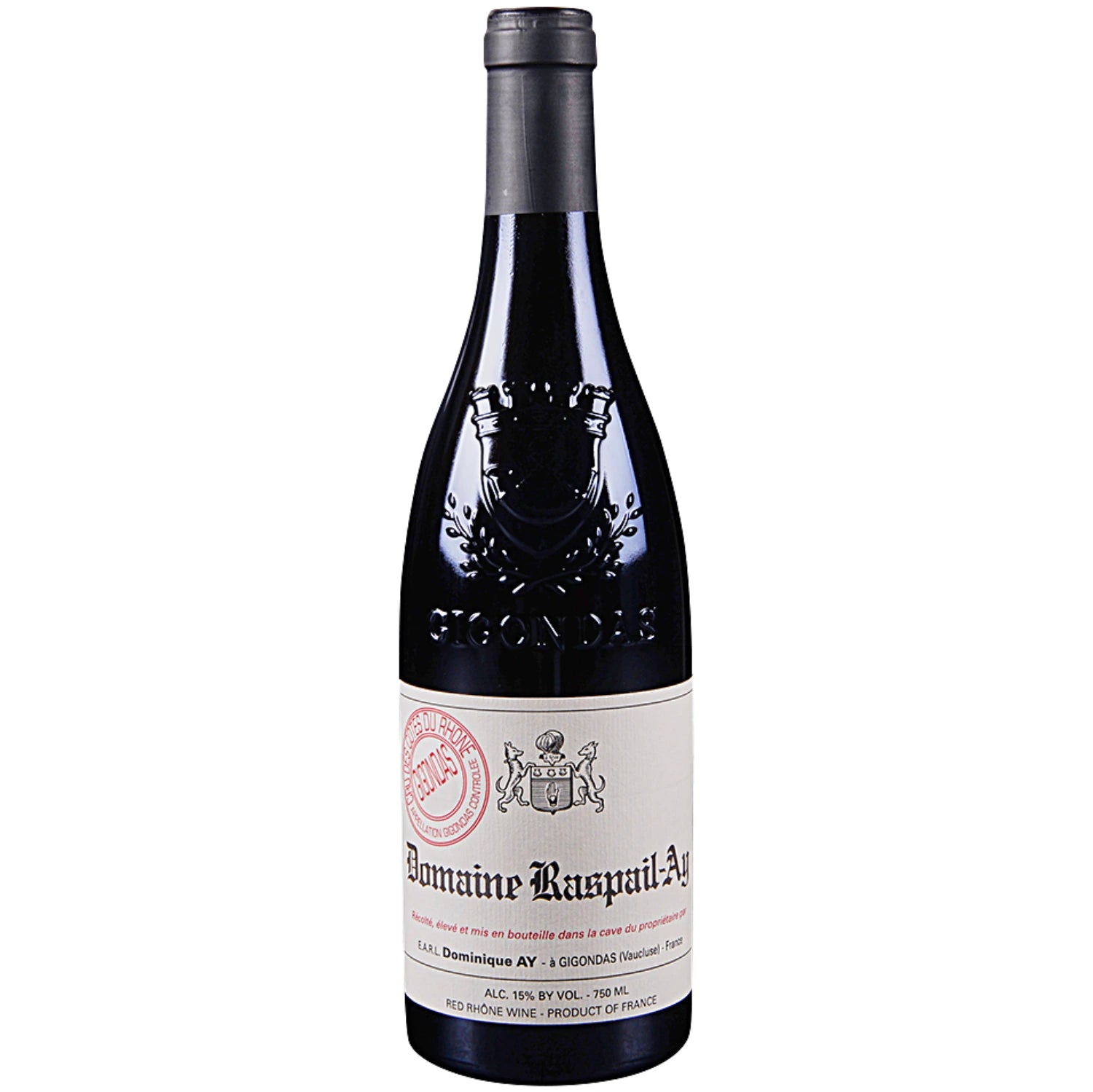 Domaine Raspail-Ay produces one of the most iconic wines of the Gigondas appellation. Located on 19 contiguous hectares of clay-limestone terraces on mid-slopes, the estate benefits from the best terroir in the appellation, with the imposing rocky formation of the Dentelles de Montmirail as a backdrop.