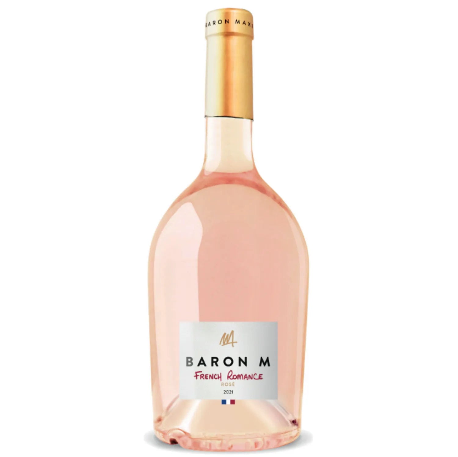 Image of "French Romance" 2022 rosé by Baron Maxime, showcasing its delicate old rose color and fine bubbles. This wine from the Pays d'Oc is ideal for pairing with desserts or enjoyed as an aperitif, offering a touch of French elegance.