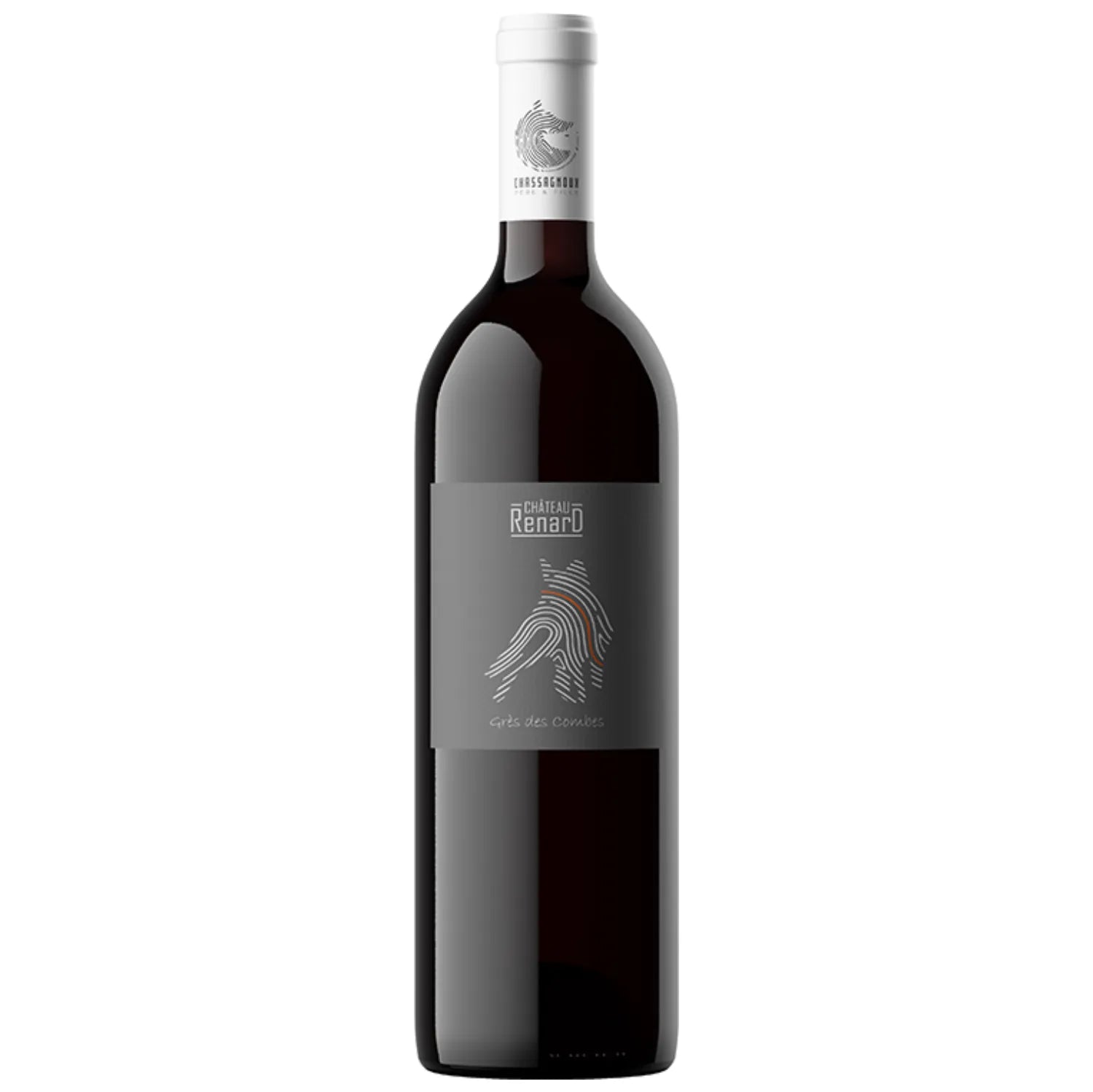 Image of "Grès des Combes" 2019 red wine by Château Renard, showcasing its deep ruby color and intense bouquet of blackberries, plums, and hints of spice. Perfect for pairing with grilled meats and aged cheeses.