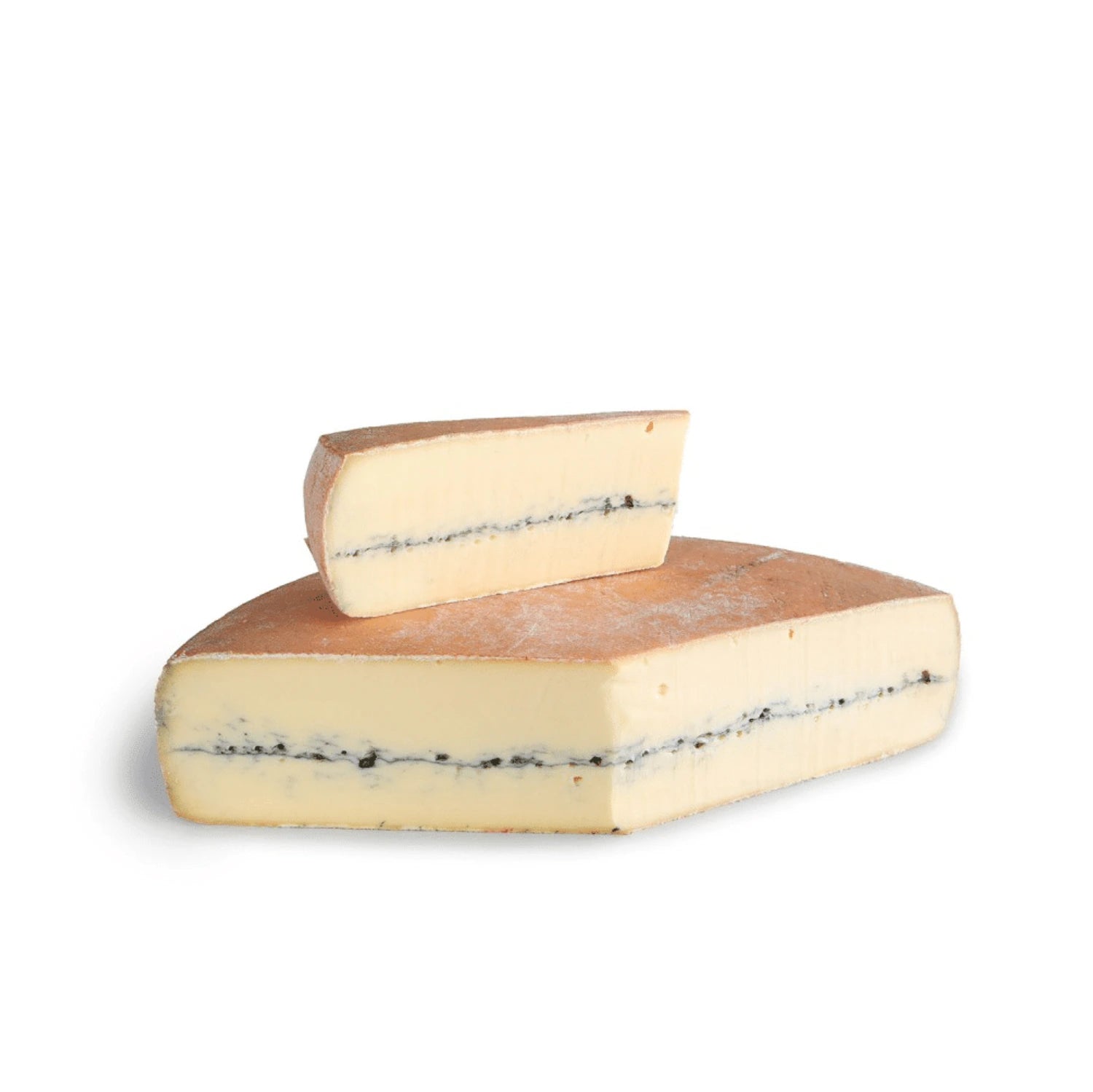 Morbier cheese, an artisan French cheese from Franche-Comté. Made from raw cow's milk, it has a creamy texture, balanced nutty and fruity flavors, and a distinctive line of ash. Best enjoyed in winter and spring. Keep refrigerated between 2° and 6°C. Available for in-store pick-up.