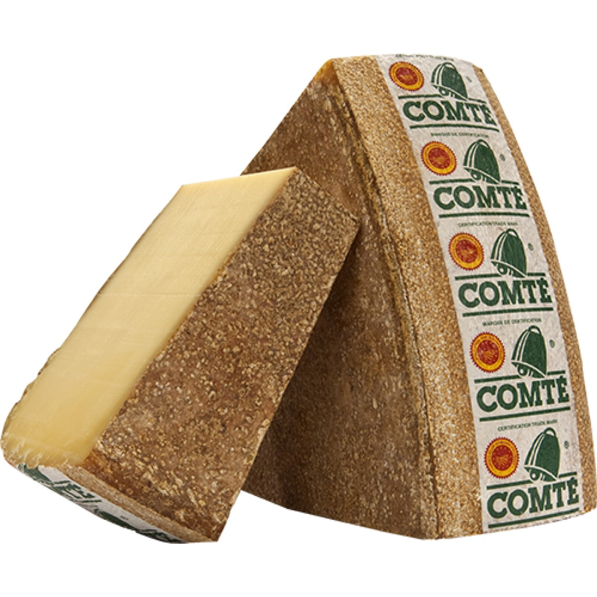 Golden wheel of Comté Grande Réserve, an iconic hard cheese from Franche-Comté. Its granular rind reveals a dense paste speckled with tyrosine crystals. Complex aromas of roasted hazelnuts and brown butter intertwine with subtle fruity and herbaceous notes, testament to a meticulous aging process of 30 to 42 months. This exceptional cheese, with 32-34% fat content, promises a rich and refined tasting experience, ideal when paired with Jura wines.