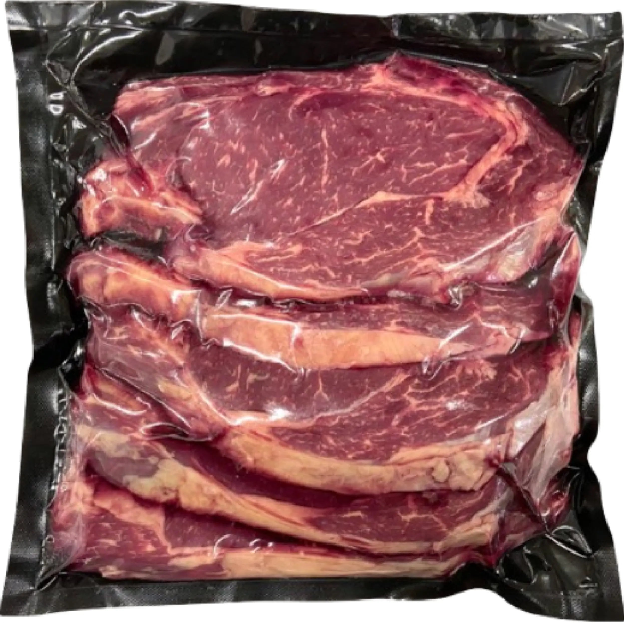 Pack of Beef Entrecôte 5x350g, premium French ribeye steaks with rich marbling, raw meat cuts ideal for grilling, pan-searing and BBQ cooking.