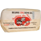 Raw Milk Churned Semi-Salted Butter "Fontaine des Veuves" – 250g. Crafted from unpasteurized cream for a rich, creamy texture and delicate salty finish.