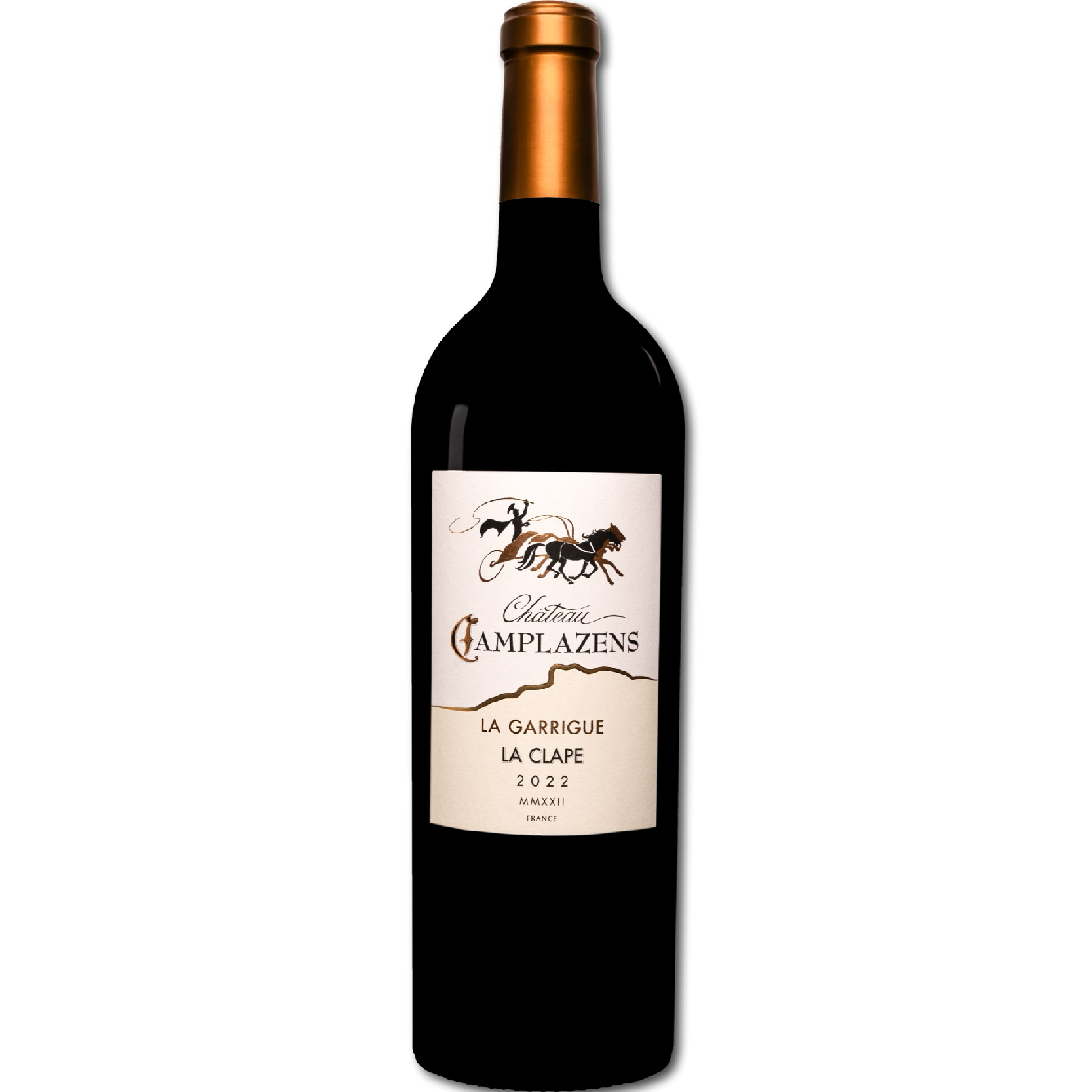 Bottle of Château Camplazens “Garrigue” 2023 – AOC La Clape red wine from Languedoc, aromatic and fresh, with notes of red fruit, spice, and Mediterranean garrigue.