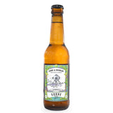 Bottle of Cider & Houblon by SORRE, a premium cider from Brittany, France, featuring a blend of crisp apples and aromatic hops. The cider is cold-infused with white-hallertau and cascade hops, offering a refreshing and balanced profile perfect for pairing with grilled dishes, barbecues, and hearty salads. The image showcases the elegant bottle of this distinctive beverage.