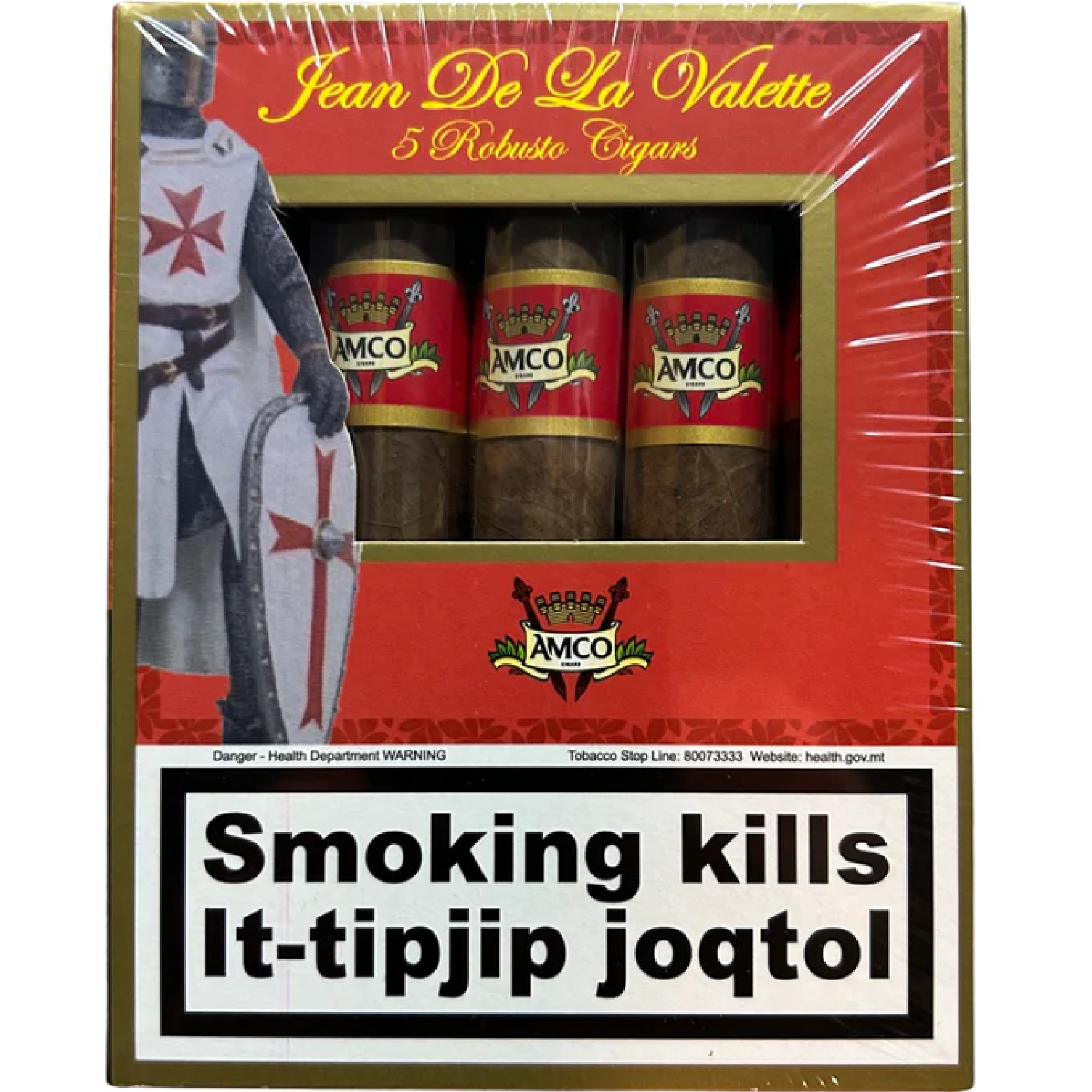 Robusto cigars Jean de la Valette pack of 5, made in Malta, premium cigars with elegant presentation and rich aromatic profile.