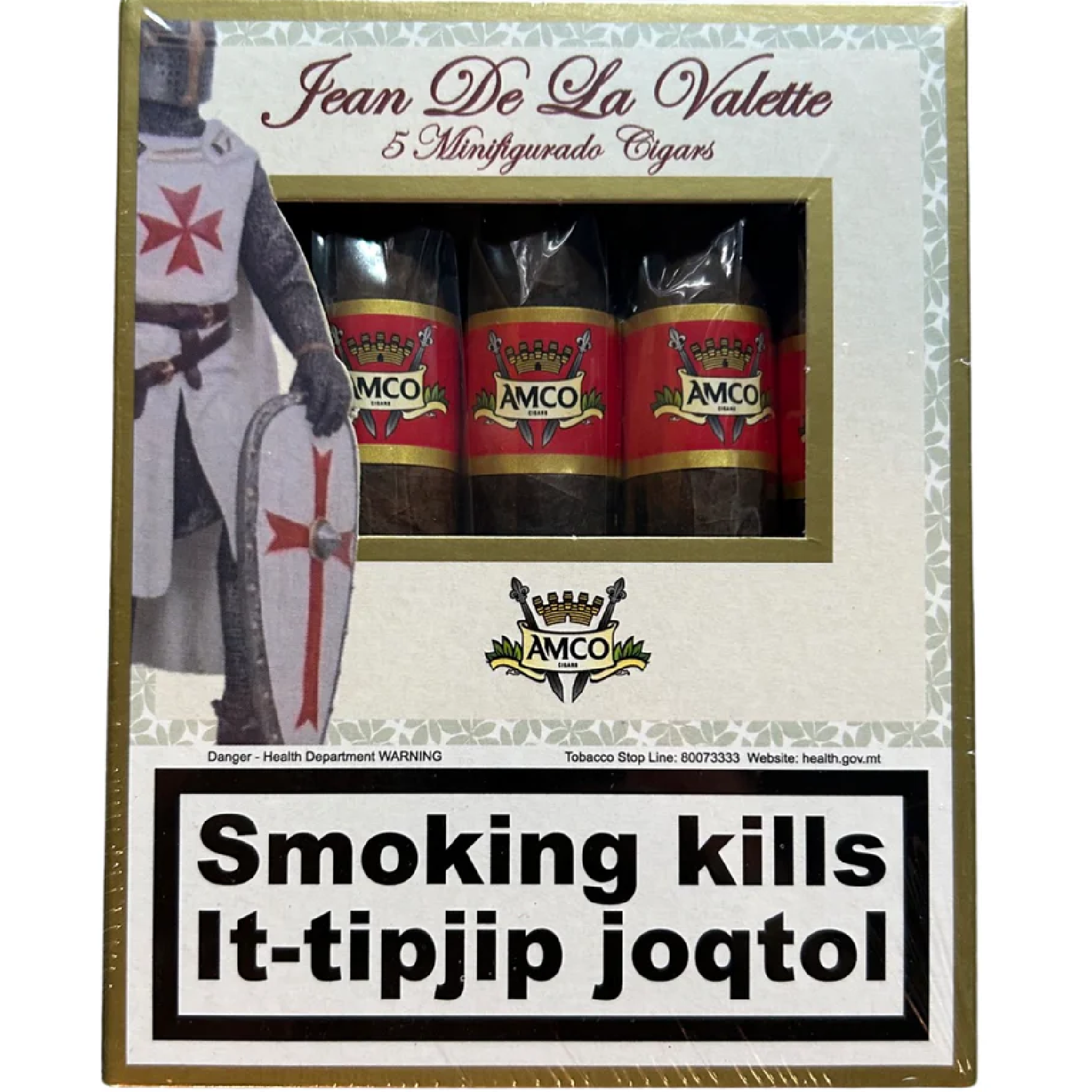 Pack of 5 Jean de la Valette Minifigurado cigars from Malta, premium hand-rolled cigars with tapered shape and elegant presentation.