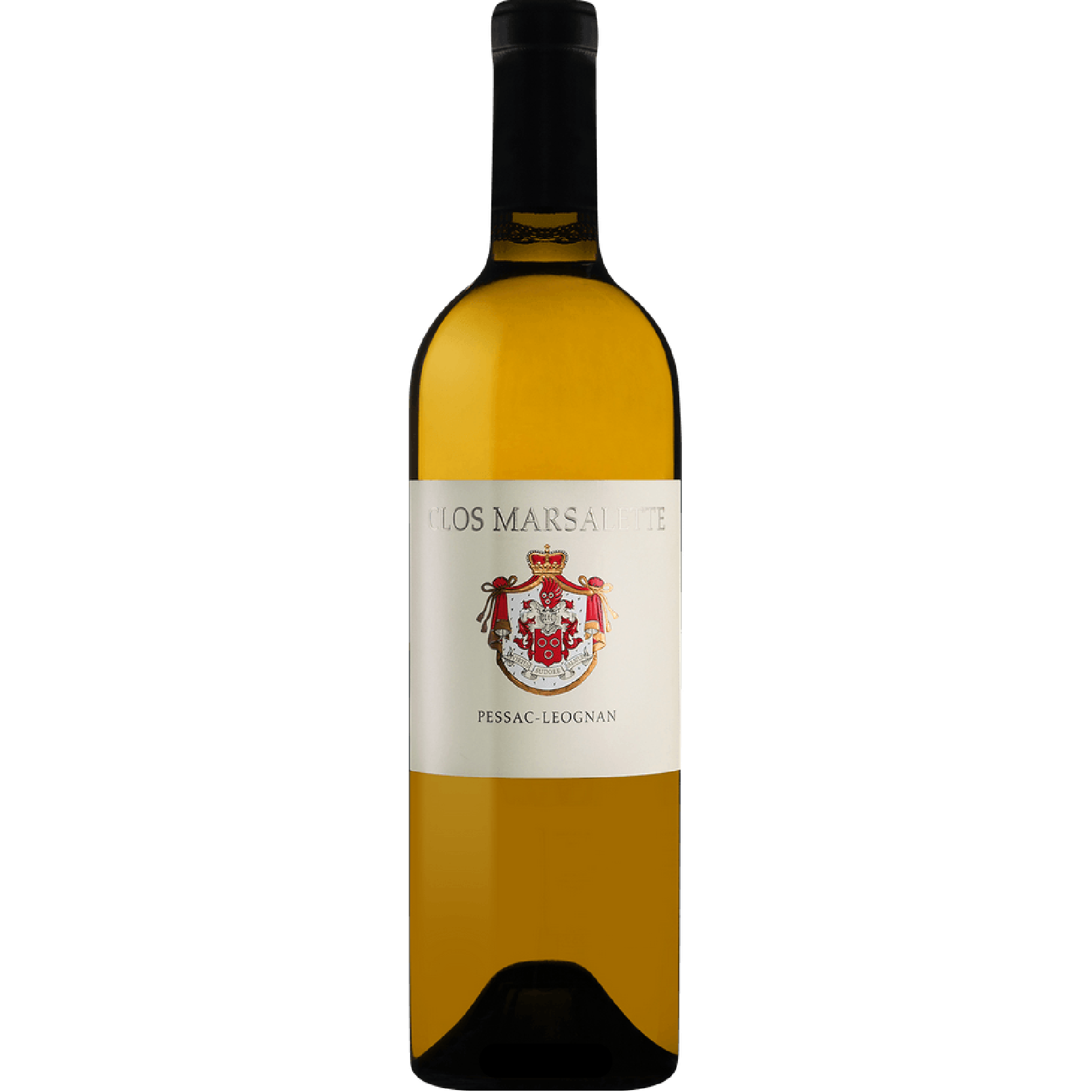 Bottle of Clos Marsalette Blanc – Pessac-Léognan white wine with pale gold color, fresh citrus and white peach aromas, smooth texture, and elegant, mineral-driven finish.