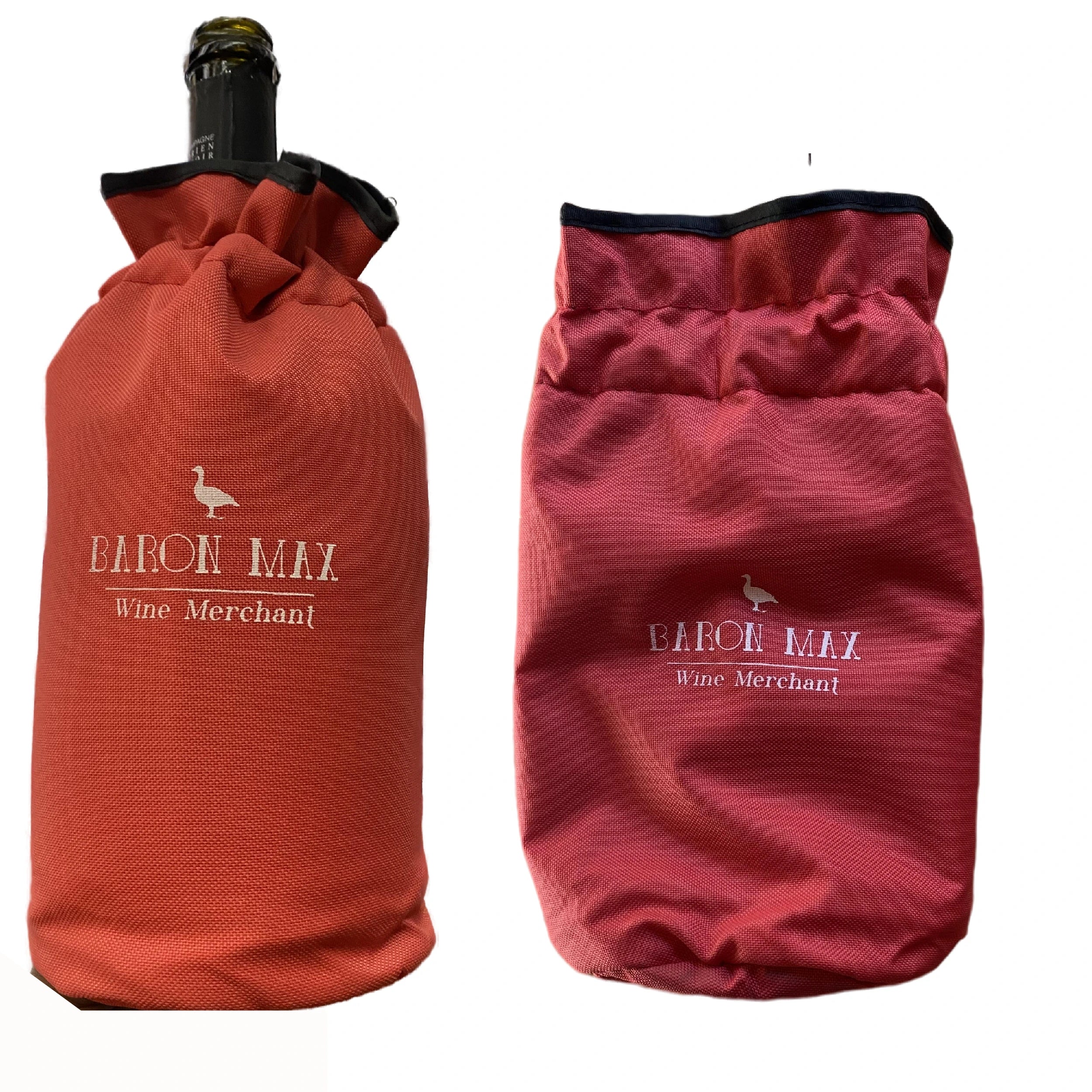 Cooler bar Baron Max: Elegant wine cooler in terracotta and burgundy. Distinctive logo, premium insulation, adjustable closure. The perfect accessory for refined tastings.