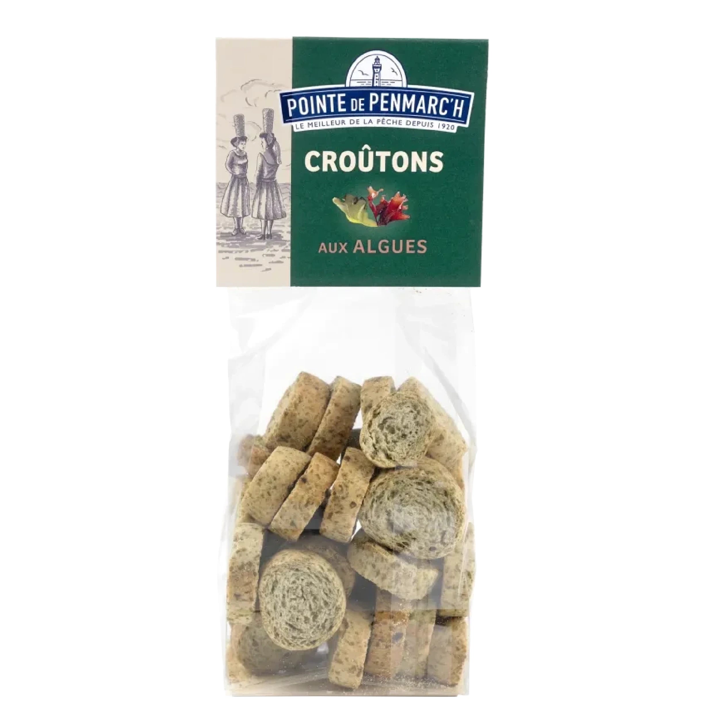 Opt for the crunchy, melt-in-your-mouth texture of these little seaweed croutons. Their iodised taste, reminiscent of the flavours of the sea, blends delicately with Pointe de Penmarc'h seafood.