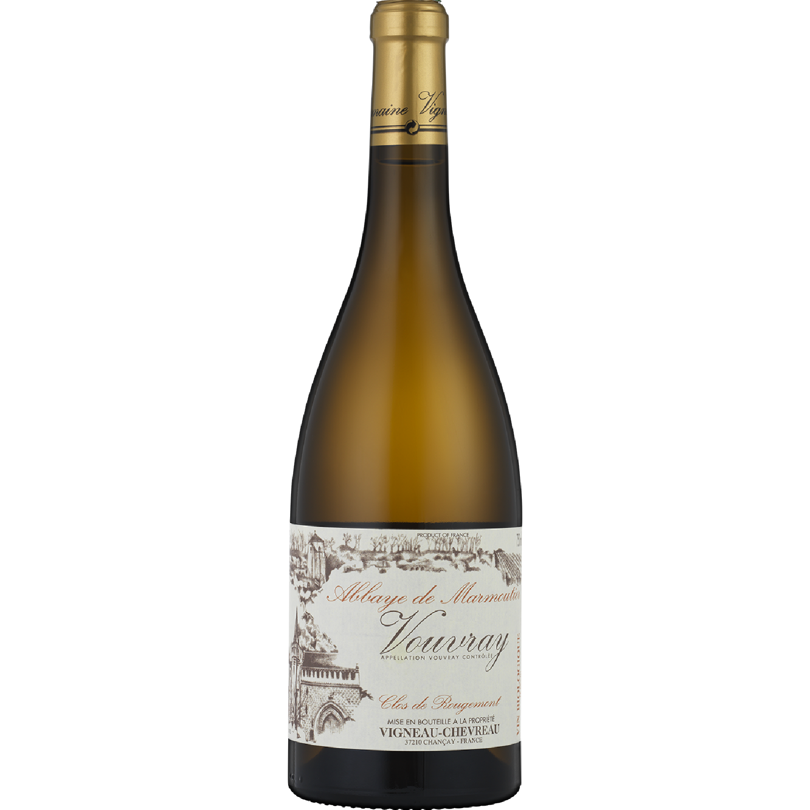 Domaine Vigneau-Chevreau Clos de Rougemont 2025 AOC Vouvray white wine made from Chenin Blanc, elegant Loire Valley cuvée with fresh fruit and mineral notes.