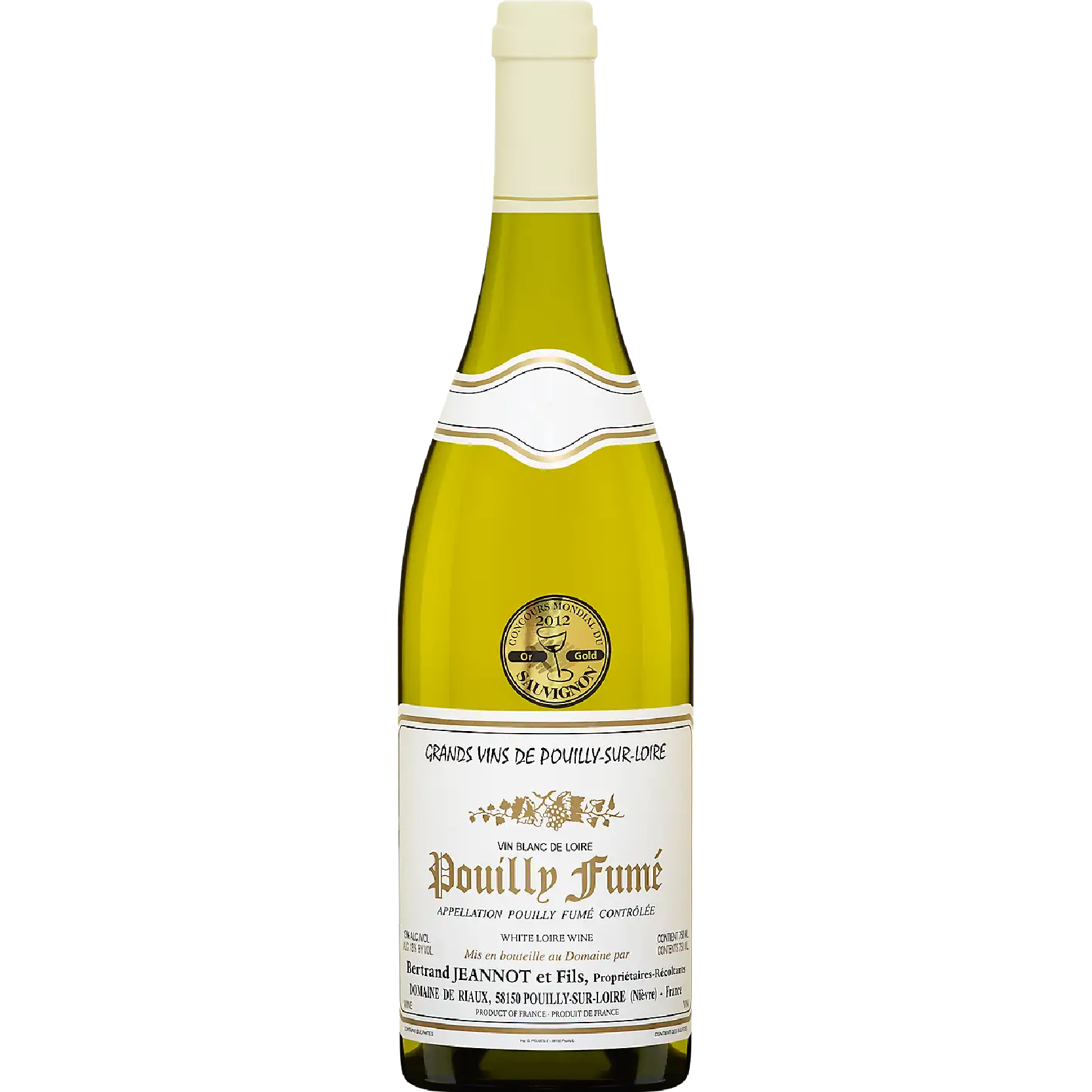 Domaine de Riaux Bertrand Jeannot & Fils 2025 AOC Pouilly-Fumé white wine bottle made from Sauvignon Blanc with flinty mineral and citrus character.