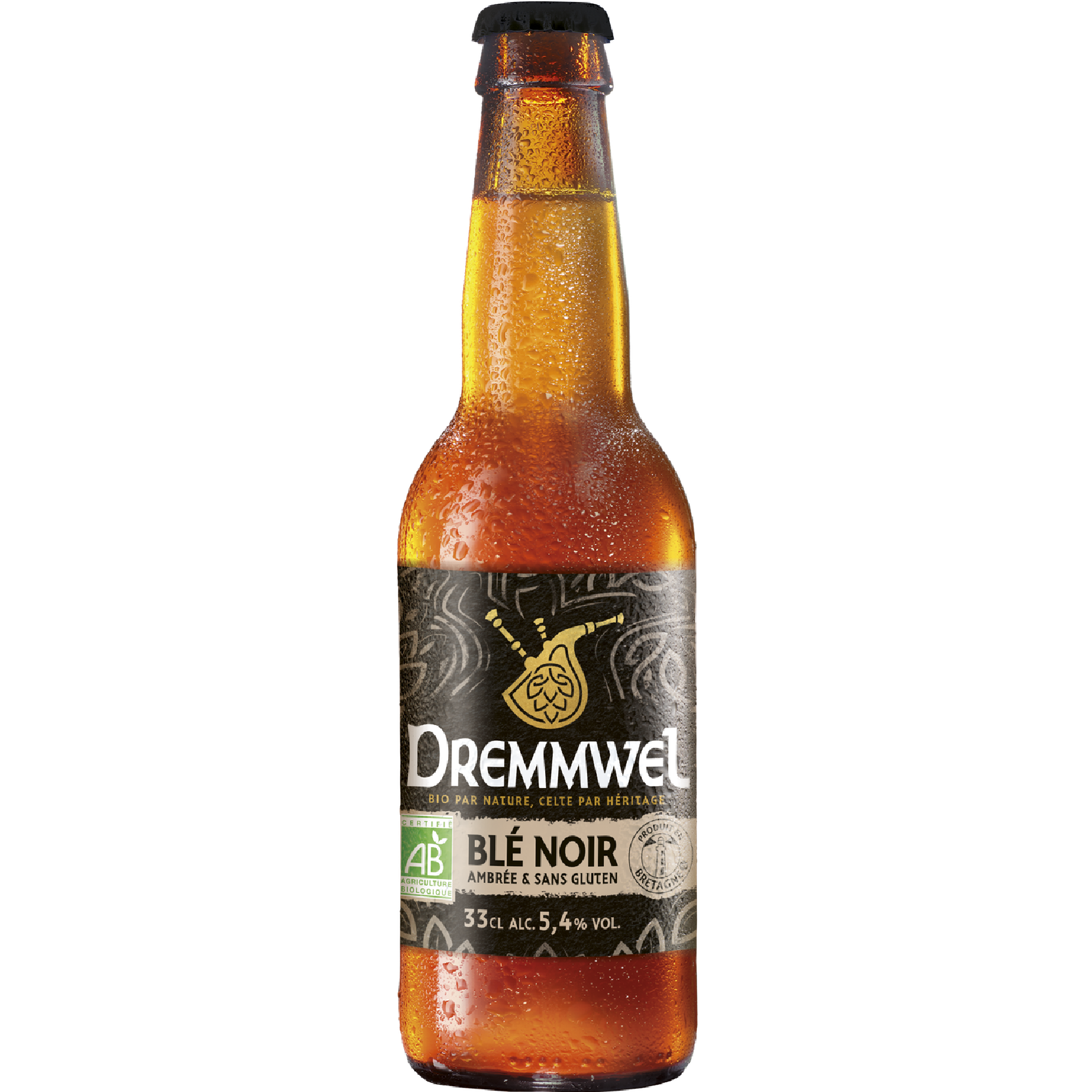 Organic Buckwheat Beer by Dremmwel, Breton craft beer made with organic buckwheat, featuring roasted cereal aromas, smooth texture, and authentic character.
