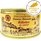 Jar of Duck Terrine with Armagnac Micouleau 200g, traditional French terrine with duck meat and Armagnac, gourmet charcuterie product.