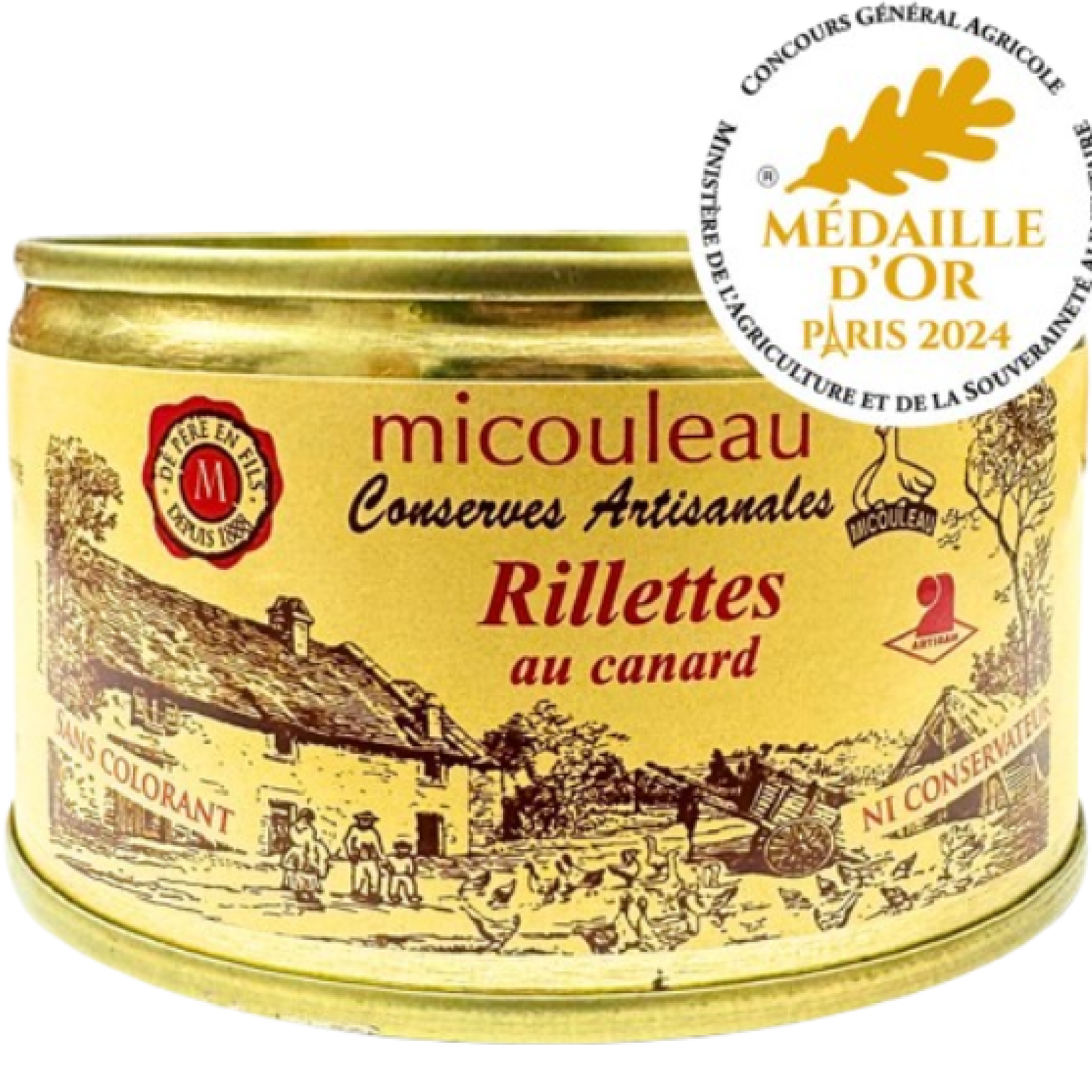 Jar of Duck Terrine with Armagnac Micouleau 200g, traditional French terrine with duck meat and Armagnac, gourmet charcuterie product.