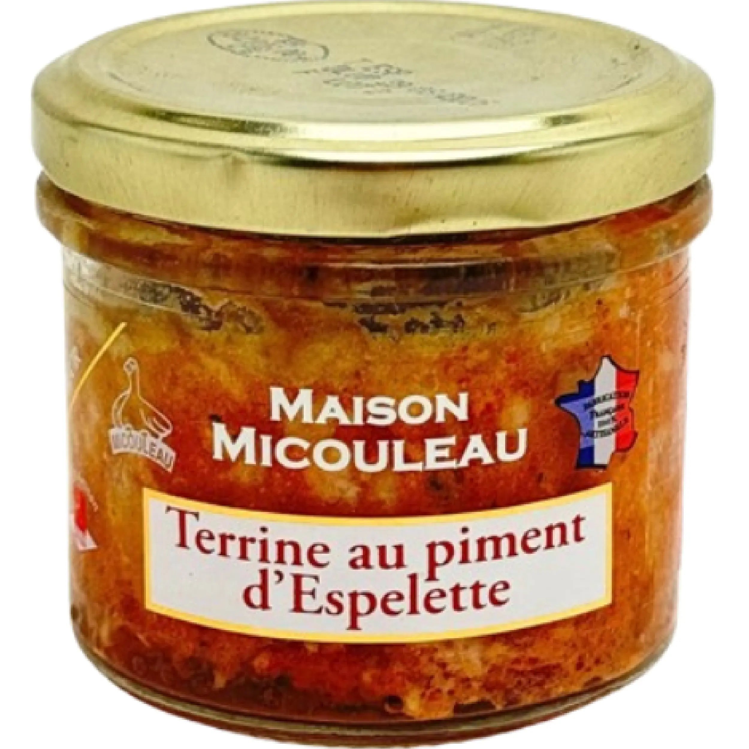 Espelette Pepper Terrine Micouleau 90g: refined French terrine with Espelette pepper, rich and lightly spicy, perfect for aperitifs & platters.