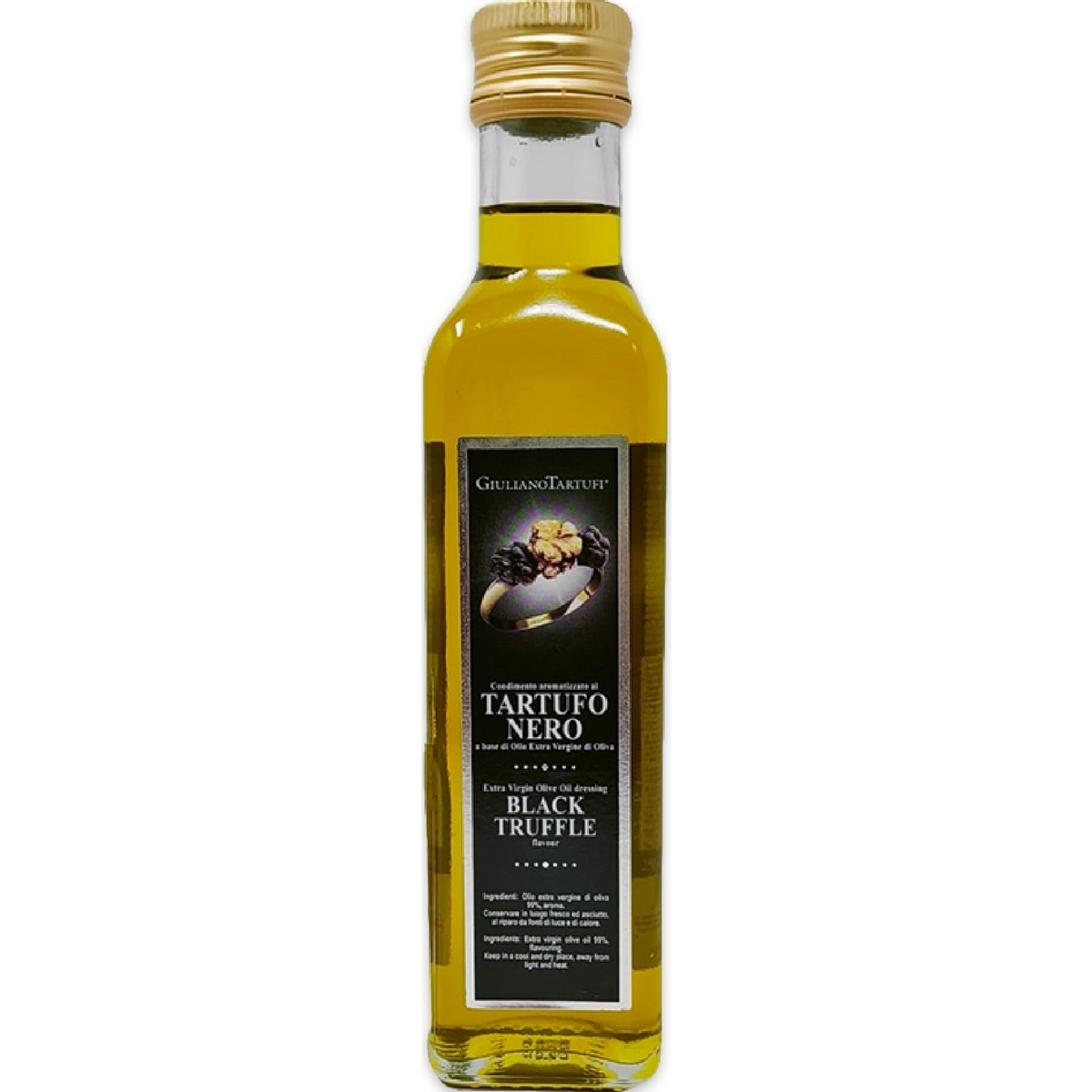 Extra Extra Virgin Olive Oil Tartufo Nero by Guccione, 100ml, Sicilian olive oil with rich black truffle aroma.