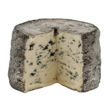 Image of Persillé de Chèvre, an artisanal creamy blue-veined cheese with an ash-coated rind, perfect for cheese boards and gourmet pairings.