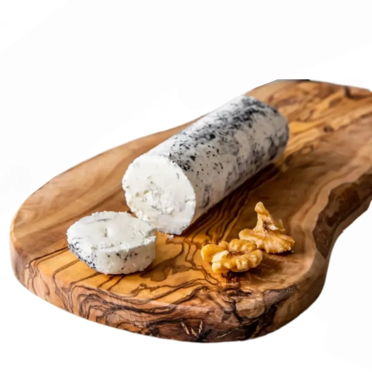 Artisanal Goat Cheese and Truffle Log: creamy and rich, with a delicate truffle aroma. Perfect for gourmet toasts, refined salads, or flavorful pasta dishes.