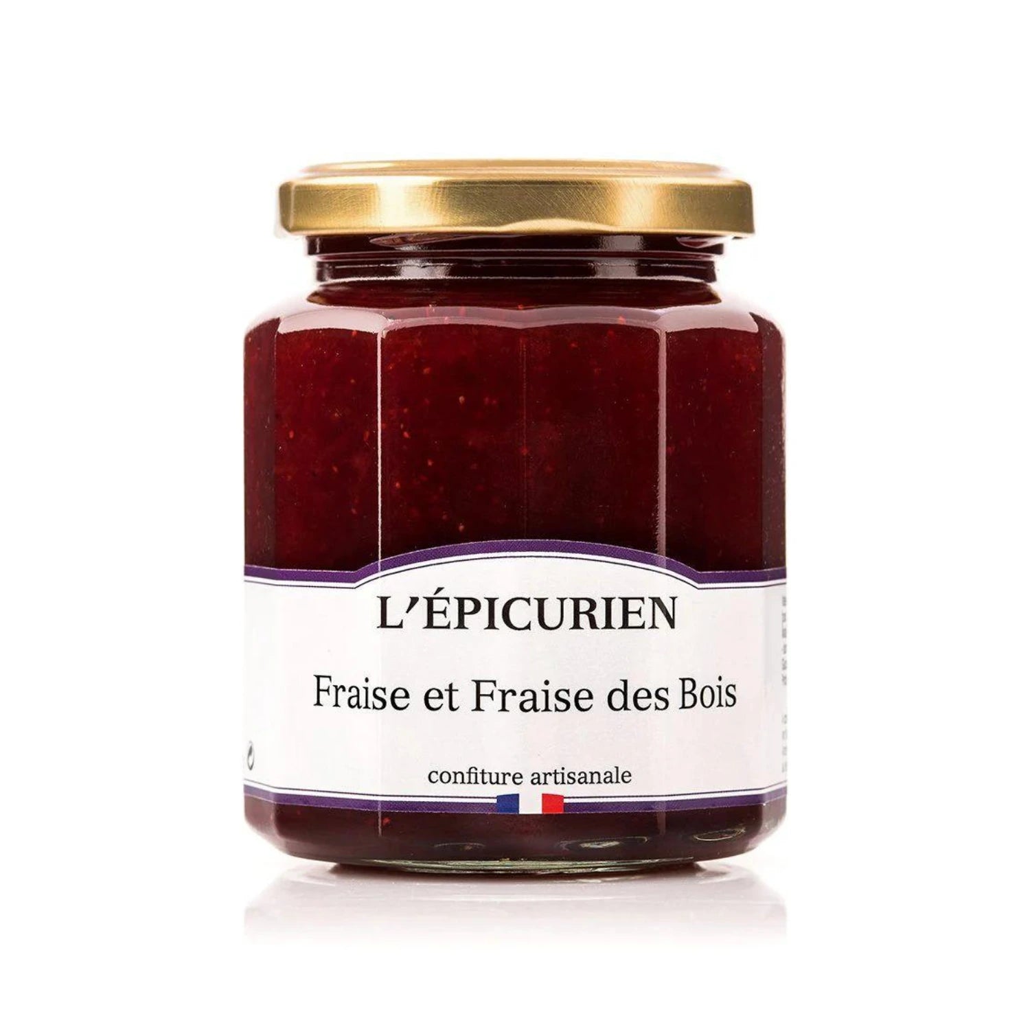 Jar of artisanal Wild Strawberry Jam with fresh wild strawberries. Chunky, vibrant spread on rustic bread and croissant.