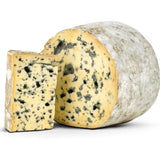 A wedge of Fourme d'Ambert AOP, a premium artisanal French blue cheese from the Auvergne region. This raw cow's milk cheese features a distinct blue-green veining and a soft, supple paste, delivering a rich, creamy, and earthy flavor profile.
