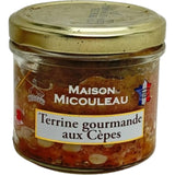 Jar of Gourmet Porcini Mushroom Terrine Micouleau 90g, French terrine with porcini mushrooms, smooth texture and rich earthy flavor.