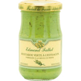 Jar of Green Mustard with Tarragon Edmond Fallot 210g, creamy French mustard infused with fresh tarragon for gourmet cooking and sauces.
