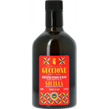 bottle of Guccione Sicilian Extra Virgin Olive Oil, smooth and fruity, perfect for salads, pasta, grilled vegetables, and Mediterranean dishes.