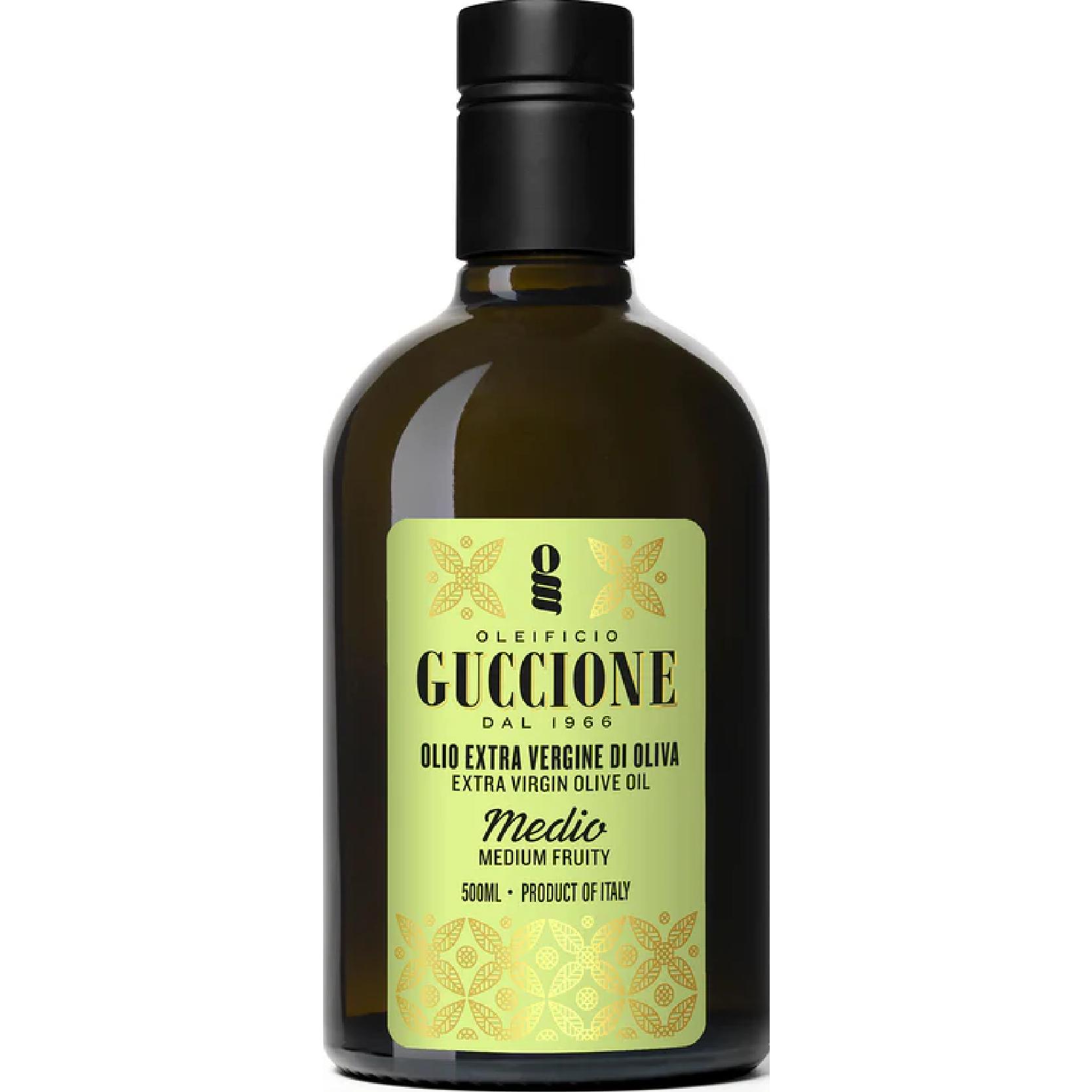 250 ml bottle of Guccione Sicilian Extra Virgin Olive Oil, smooth and fruity, perfect for salads, pasta, grilled vegetables, and Mediterranean dishes.