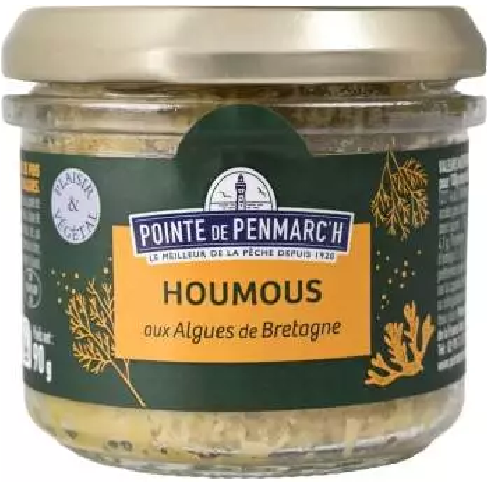 Seaweed hummus Pointe de Penmarc’h 100g jar, creamy plant-based spread with delicate marine flavor, ideal for dips, toasts, and aperitifs.
