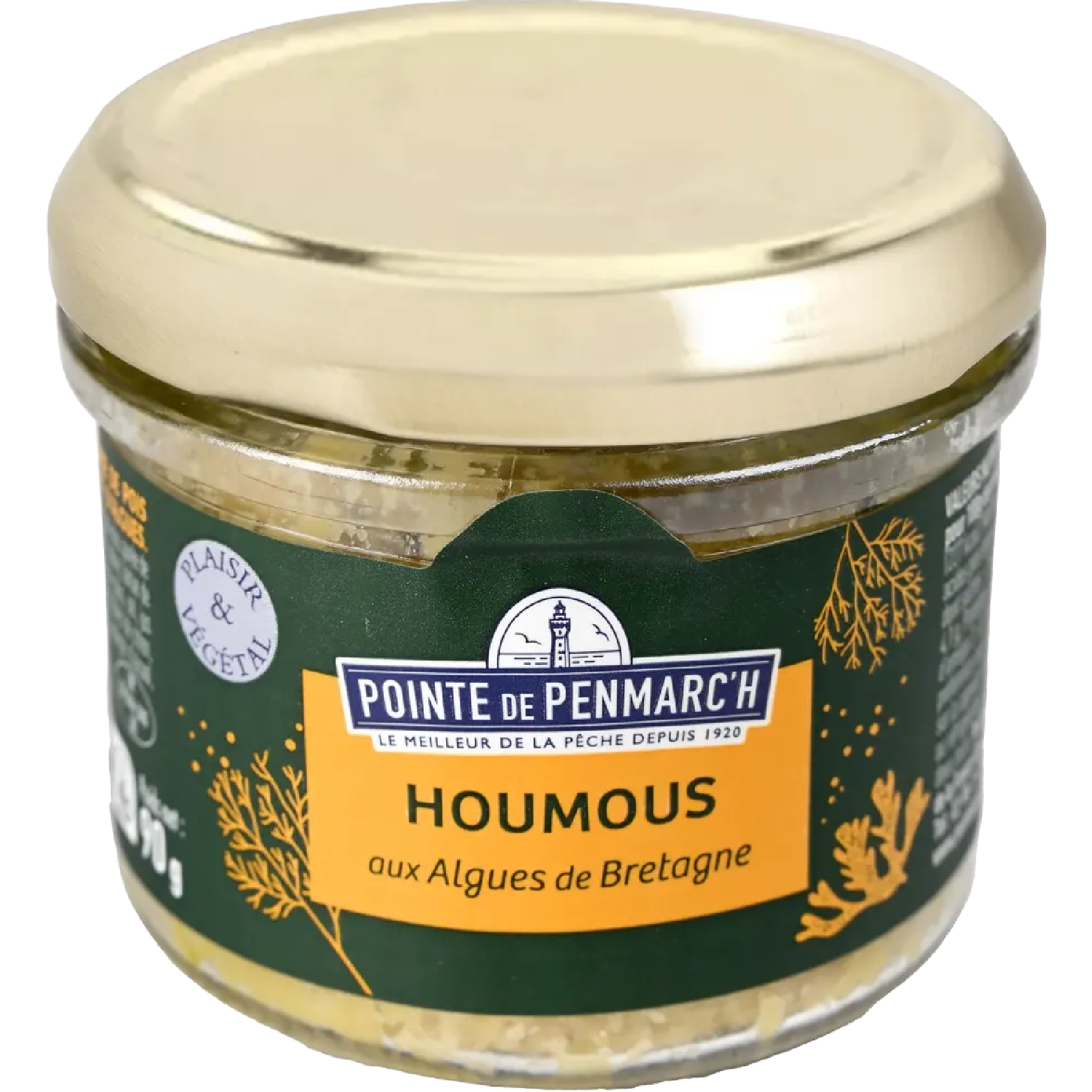 Breton seaweed hummus Pointe de Penmarc’h 100g jar, creamy plant-based spread with delicate marine flavor, ideal for dips, toasts, and aperitifs.