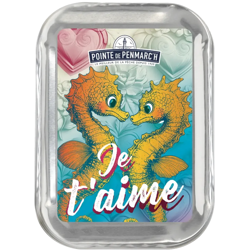 Collector's sardine tin ‘Je t'aime’ with octopus design. Limited edition, ideal as an original decoration or unique gift. Perfect for collectors or gourmets.