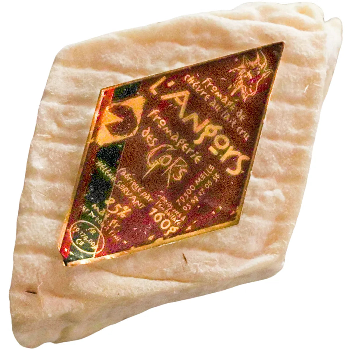 Diamond-shaped Losange Blanc goat cheese with a smooth white rind and creamy texture, artisanally crafted for gourmet cheese lovers.