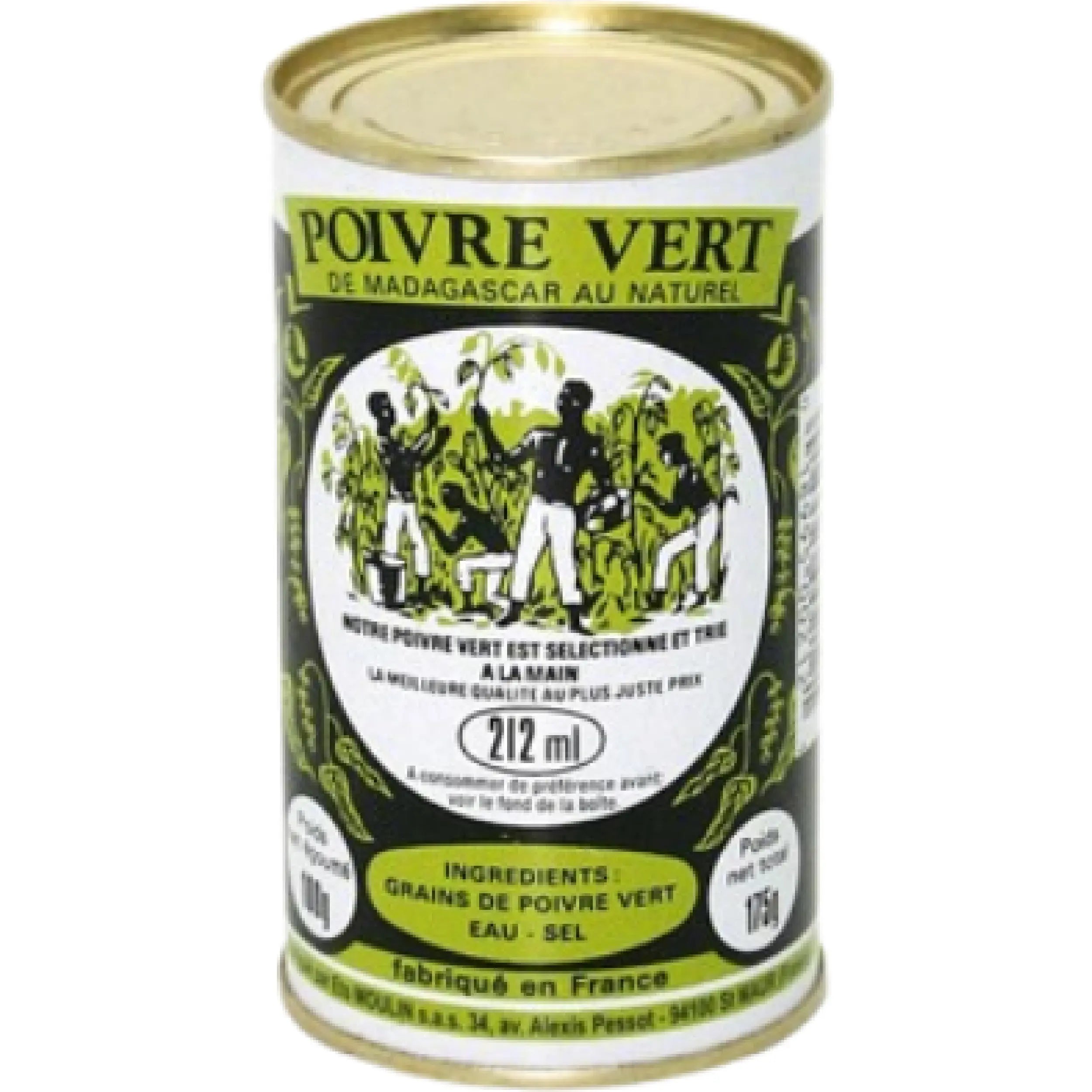 Jar of Madagascar Green Pepper Moulin 100g, premium green peppercorns from Madagascar with fresh aroma and mild spicy flavor.
