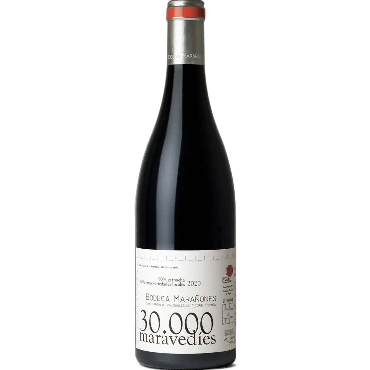 Bottle of 30.000 Maravedíes 2022 by Bodega Marañones – Organic red wine from Sierra de Gredos, Spain, made from Garnacha grapes, elegant and mineral.