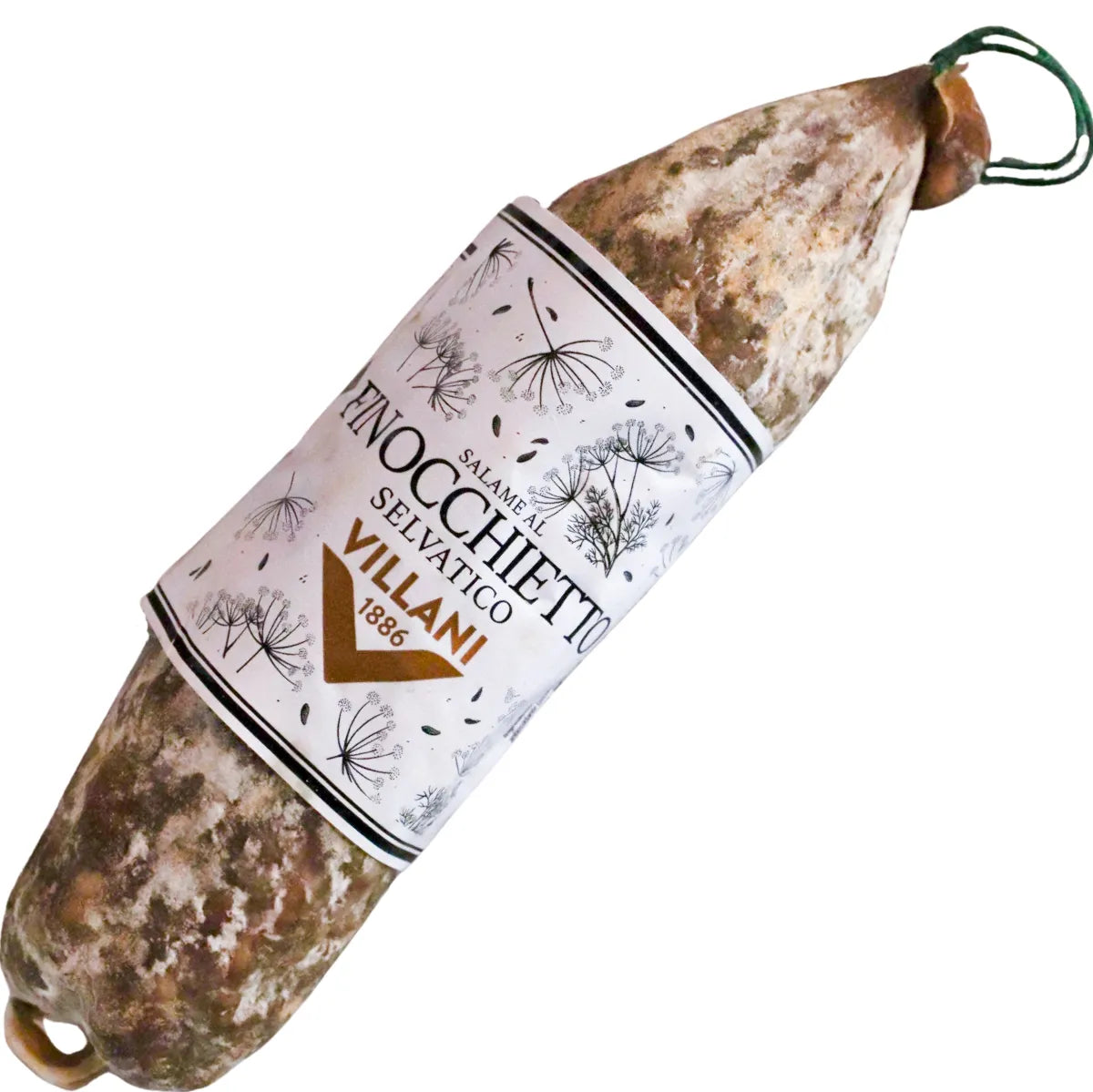 Artisanal Italian dry-cured fennel saucisson by Villani Salumi – 280g, rustic texture, natural casing, and aromatic with wild fennel notes.