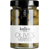 Kalios pitted green olives 310g from Greece, premium Mediterranean olives ideal for aperitifs, salads, tapas, and gourmet dishes.