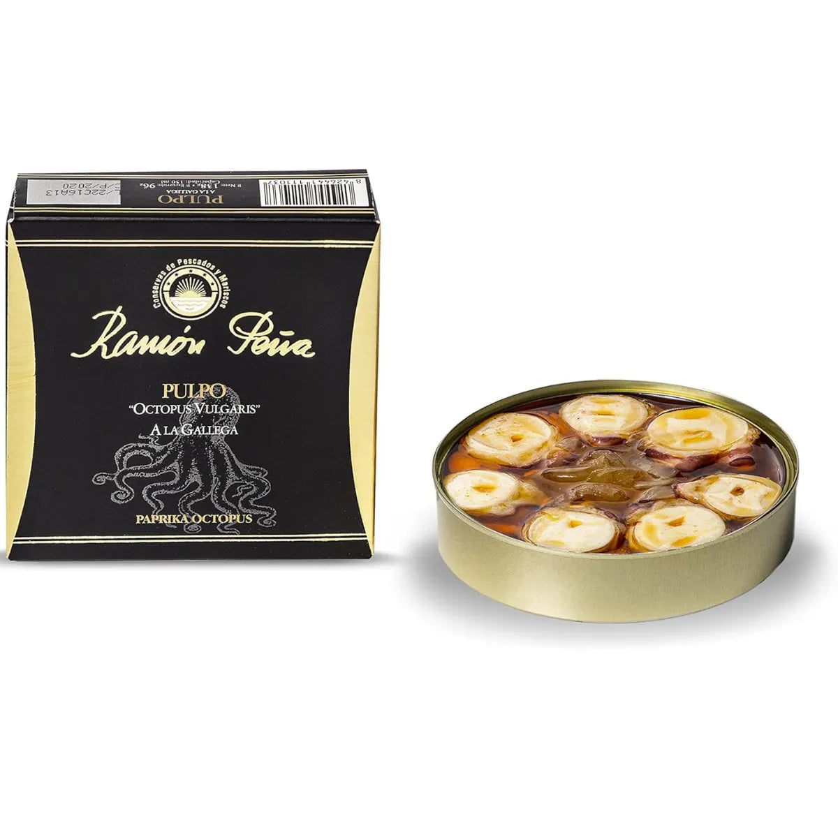 Wild-caught octopus (Octopus vulgaris) prepared Galician-style with paprika, olive oil, and sea salt for a tender, flavorful bite. An iconic Spanish delicacy that brings the essence of the Atlantic coast to your plate.