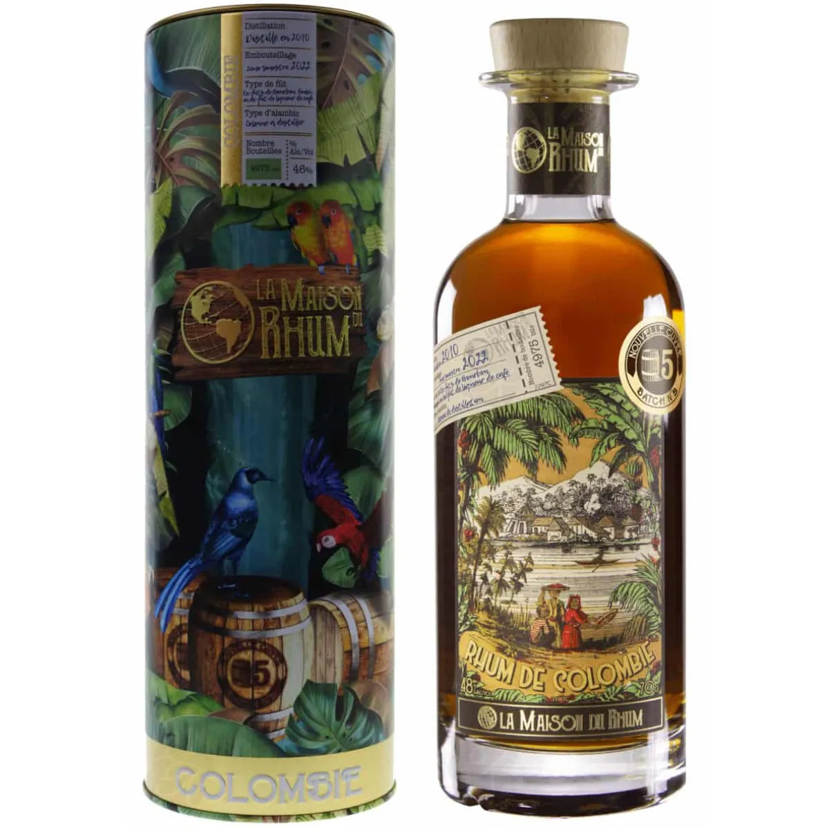 Rhum La Maison du Rhum Colombie, limited edition rum aged in bourbon casks. Notes of vanilla, coffee, spice, and a smooth, elegant finish.